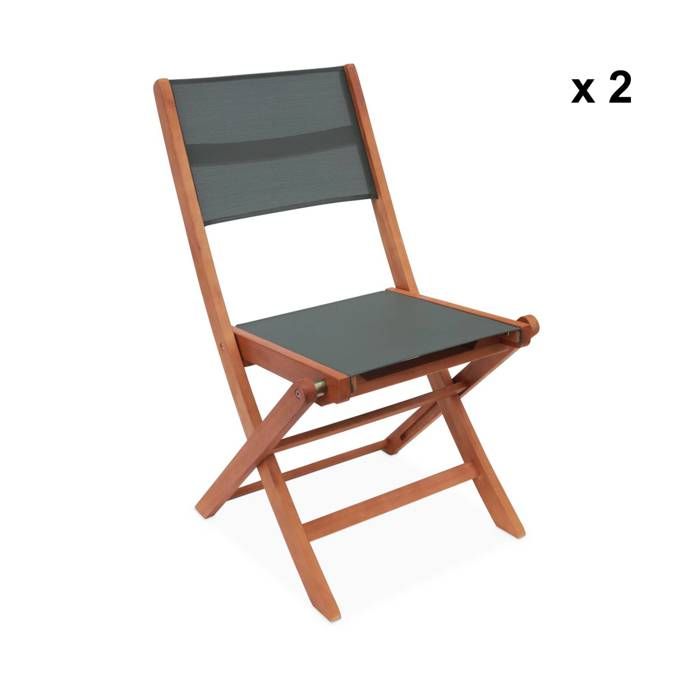 Chaises de jardin en bois et textilène - Almeria kaki- 2 chaises ...