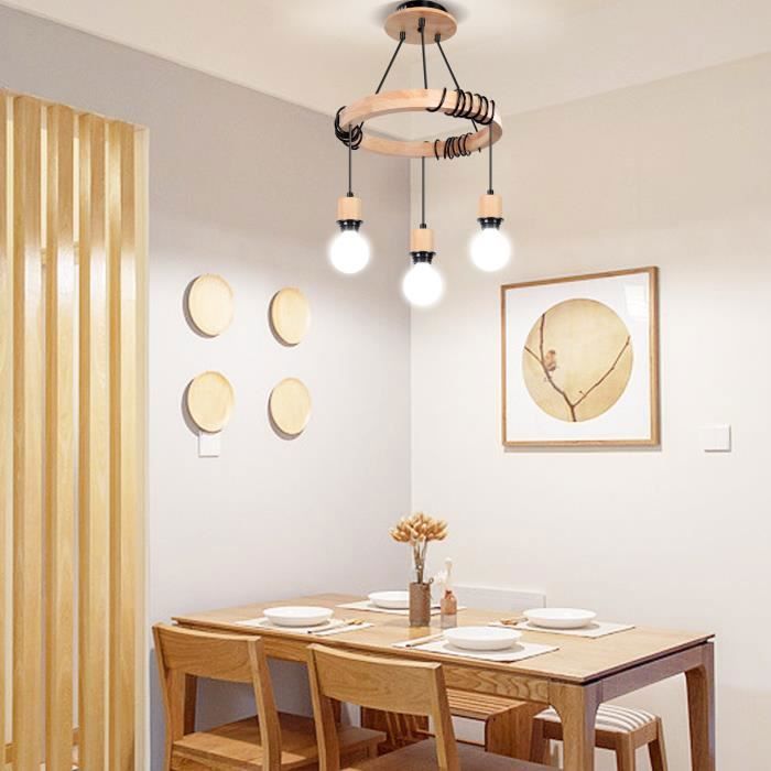 Solenzo Lustre Suspension Bois Et Corde – Style Industriel Rustique 2 Ampoules E27, Fabriqué En France