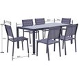Ensemble repas de jardin 6 personnes Aluminium - Table avec plateau en verre 180 x 90 cm + 6 chaises et assise textilène - Gris-2