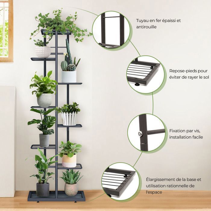 Support à Plantes D'angle 6 Niveaux En Métal Et Bois - Étagère De Jardin Ou D'intérieur Pour Pots De Fleurs, 106 Cm De Haut - 2