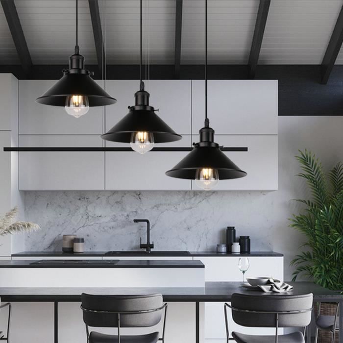 Abat-jour Suspension Métal Vintage - Noir, Forme Feuille De Lotus, Diamètre 13 Cm, Pour Salon, Restaurant, Bar