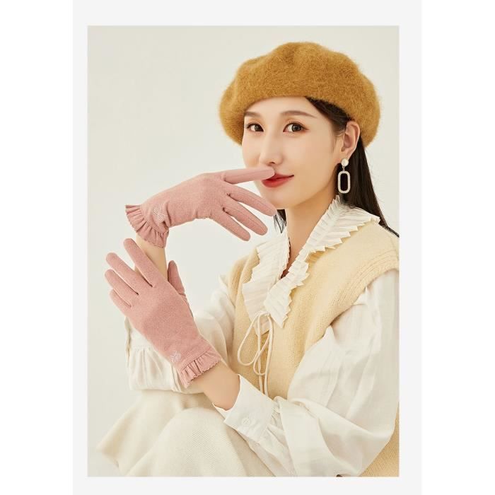 Gants femme - élégant écran tactile chaud une couche de velours de laine  gants d’hiver-rose