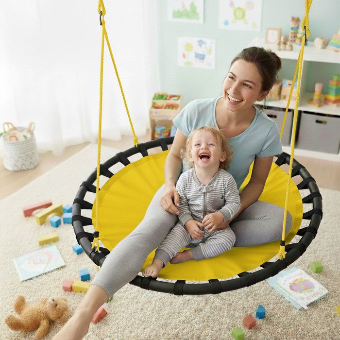 AIYAPLAY Balançoire Nid D’Oiseau – Siège Rond 80 Cm – 2 Enfants – Charge 200 Kg – Cordes Réglables 180 Cm – Dès 3 Ans – Bleu