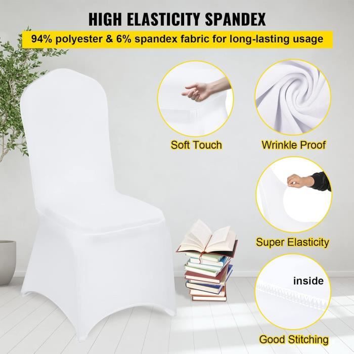 VEVOR Lot De 50 Housses De Chaise Blanches Élastiques - Housse Chaise Banquet Mariage Polyester Élasthanne