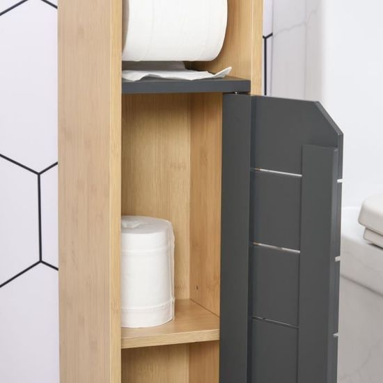 Support papier toilette - porte-papier toilette - armoire pour papier  toilette - 2 niveaux + sortie papier MDF gris bambou