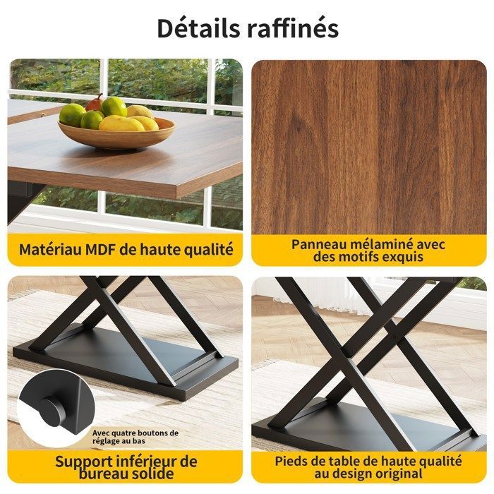 Table à Manger Extensible 120-160 X 80 X 76 Cm, Plateau MDF Et Pieds Reglables Bois 78728115