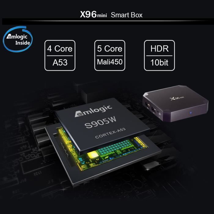 Ue Plug - 1G 8G - Boîtier TV X96 MINI S905W Quad Core 64 bit, Android, 4K,  1080P, Full HD, IPTV, lecteur multimédia, décodeur, avec WiFi 2.4GHz