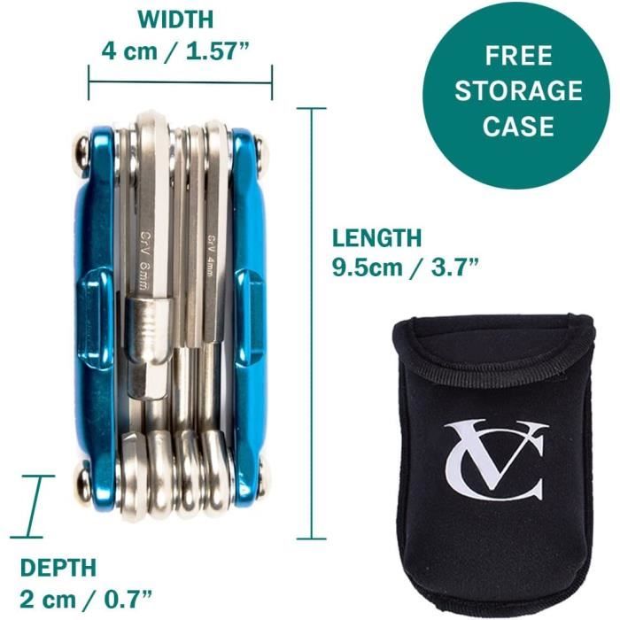 Multitool Vélo 12 En 1 JEYORZY - Porte-clés Avec Sifflet, En Alliage Alu, Compact, Avec Couteau, Ouvre-bouteille, Clés Hex
