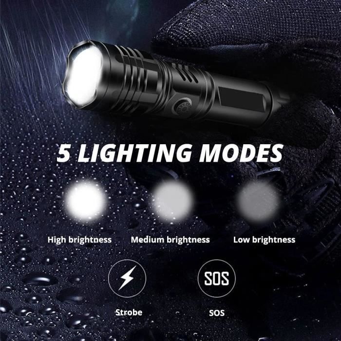 Lampe Torche Led Puissante Super Lumineuse 100000 Lumens Usb Rechargeable  Étanche Xhp50 Zoomable 5 Modes Torche Tactique Avec[H1172] - Cdiscount  Bricolage