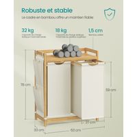 Songmics - Panier à Linge En Bambou 100L - 2 Compartiments 50L - Dimensions 63 X 33 X 98 Cm Blanc Creme 88527917 Songmics - Panier à Linge En Bambou 100L - 2 Compartiments 50L - Dimensions 63 X 33 X 98 Cm Blanc Creme 88527917