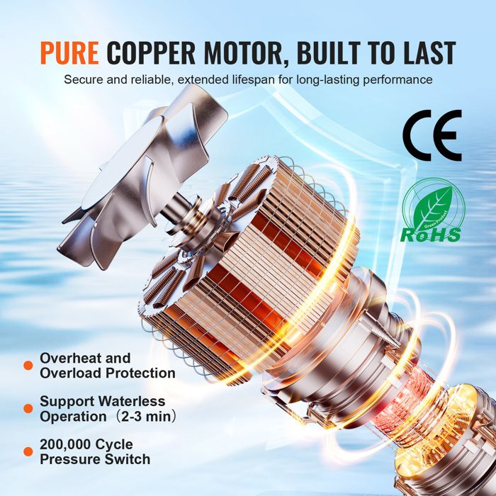 Pompe à eau 12 V, pompe à eau à membrane haute pression électrique micro booster pompe à déplacement positif 100 psi 3,2 GPM pour bateaux, caravanes, camping-cars, yachts marins