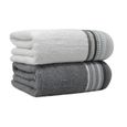  Lot de 2 serviettes de bain de luxe 100 % coton égyptien filé à l'anneau, séchage rapide et durable,  70 x 140 cm, gris et blanc, -0