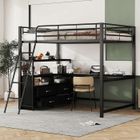 ECOBLUE Lit mezzanine enfant 140x200 lit à cadre en fer tiroirs pratiques bureau élégant en L design stratifié Noir