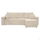 LOUNGITUDE Canapé d'angle FARAH convertible et réversible 4 places en velours cotelé - Beige