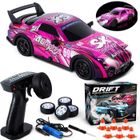 LANGTU Voiture Télécommandée Drift,1:22 Mini RC Drift Car, 4WD 2,4 GHz avec Lumière LED Colorées et Pneus Remplaçables Rose