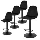 EUGAD Tabouret Bar Lot de 4, Chaise de Bar en Velours, Pivotant à 360°, Réglable en Hauteur d'Assise 60-81cm, Noir E0AG0071-4