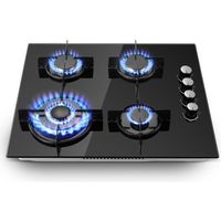 SNDOAS Table de cuisson à gaz | Conception intégrée | 4 brûleurs | L60cm | Verre TREMPÉ | 3400W