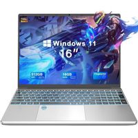 PC Portable 16 pouces ,512 Go SSD- 16 Go RAM   Celeron N100  - Windows 11 Pro Ordinateur Portable,AZERTY,Clavier rétro-éclairé