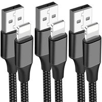 Lot-3 Câble USB 1M Charge Rapide 3A pour iPhone 14 Pro Max, 14 Plus, 13 Pro Max, 12 11 XR XS - Nylon Tressé Noir