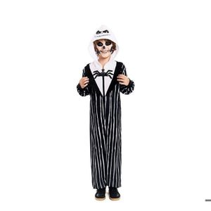 Lubolee Déguisement Squelette Enfant – Costume Halloween Qui Brille Dans Le Noir, Combinaison Avec Cagoule Et Gants, Pour Garçons 4-12 Ans