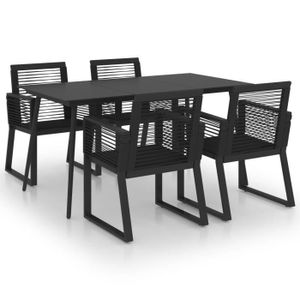 Ensemble table et chaise de jardin YUL Ensemble à dîner d'extérieur 5 pcs Rotin PVC Noir♥2