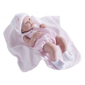 POUPON Poupée La Newborn en vinyle avec tenue rose et couverture - Real Girl