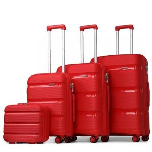 SET DE VALISES Kono Set de 4 Valise Cabine Rigide  (55/65/75cm) Valises de Voyage à 4 roulettes + Serrure TSA & Portable Vanity Case Rouge