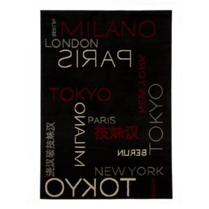 TAPIS DE COULOIR MASSAI - Tapis imprimé avec le nom de grandes villes TOKYO -PARIS style urbain 160 x 230 cm Noir