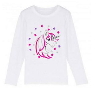 T-SHIRT Tee shirt à manches longues enfant fille Licorne blanc - 3/4 ans - Blanc