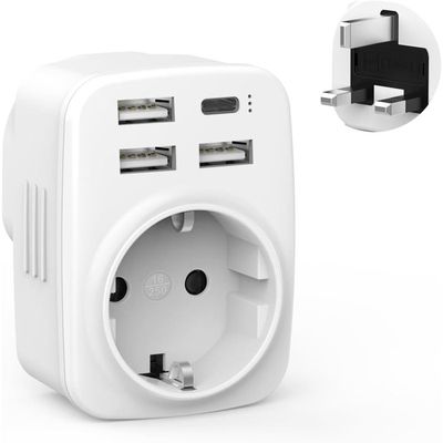 Adaptateur De Voyage Universel GONEO Avec Ports USB-A Et USB-C – Chargeur Mondial Gris, Neuf
