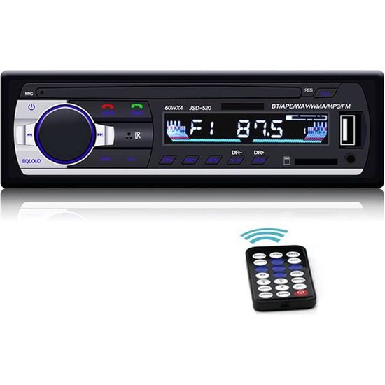 Hodozzy Autoradio 1 DINavec kit mains libres Bluetooth, radio FM, support téléphone portable, 7 couleurs, télécommande, lecteur MP3, MP5, TF, USB et AUX