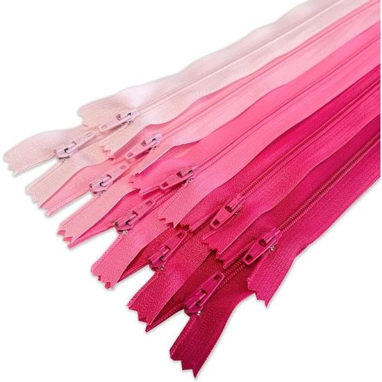 Pack 20] Fermetures Éclair à Glissière [Roses] Nylon [25 cm] Couture