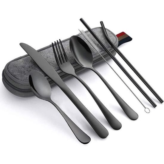 Ensemble de couverts de camping en acier inoxydable avec design pliable