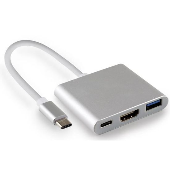 MyGadget Adaptateur USB C Multiport - HDMI - Type C - 3.0 - Convertisseur pour Apple MacBook 12, Pro 2015-2016, Chromebook - Argent