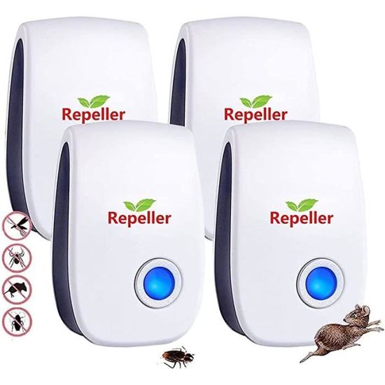 Repulsif à Ultrasons 4 Pack - Contre Souris, Rats, Cafards, Araignées... (sans Produit Chimique, Couvre 150 M²)