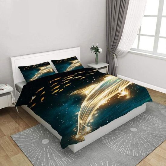 3D Parure de lit Set de Housse de Couette en Texture d'art dorée Lisse 220x240cm, Fermeture éclair cachée [1995]