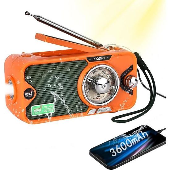 Radio D'Urgence Solaire à Manivelle 20000 MAh – NOAA/AM/FM, Chargeur USB Double, Lampe LED, SOS & Boussole – Idéal Ouragans & Camping (Rouge Scarlet)