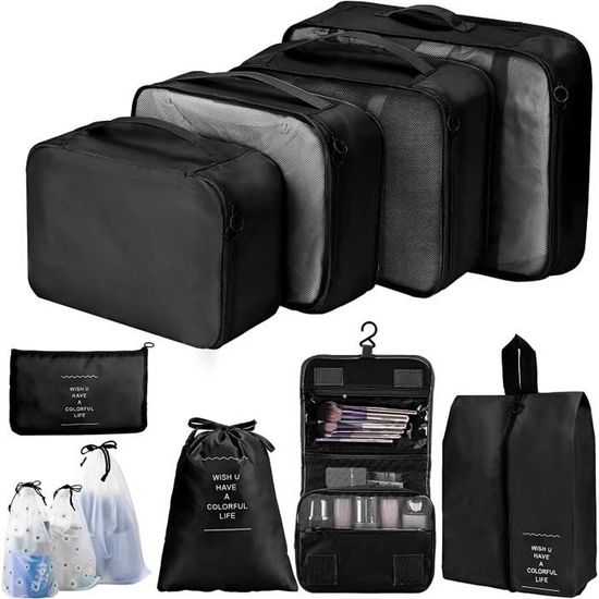 Amoyie - Lot De 3 Sacs Organisateurs Voyage - Tissu Coton/lin, Cordon Serrage, Multi-usages
