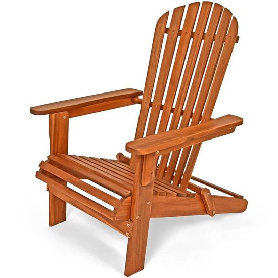Chaise longue transat Adirondack en bois d'acacia bain de soleil jardin- pliable