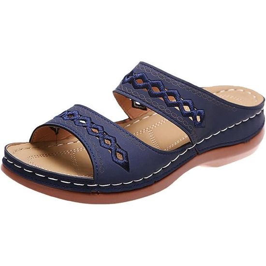 Sandale Orthopédique Femme été 2025 - Cuir, Semelle Anatomique, Antidérapante, Confortable Pour La Plage Et La Marche - 12