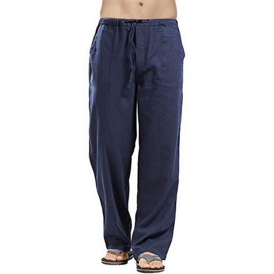 FEOYA Pantalon Homme En Mélange Coton Lin - Pantalons Décontractés Avec Poches Et Cordon De Serrage - Confort Quotidien S à 5XL