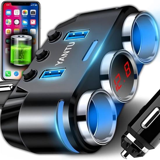 Chargeur Voiture 4 En 1 HENLSON Rétractable 66W USB C PD30W QC3.0 - Câbles 80cm IPhone Samsung