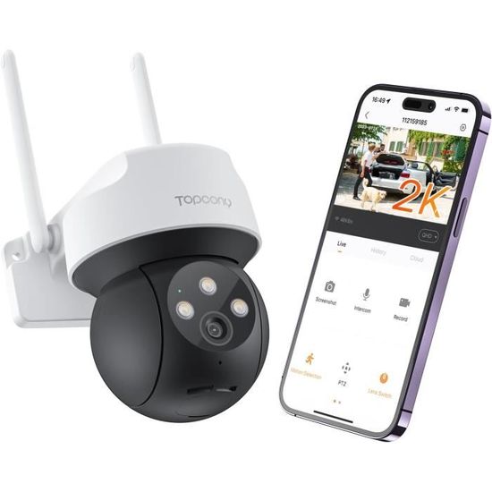 2K Camera Surveillance Wifi Extérieure Ptz, Caméra Ip 360° Sans Fil Étanche, Vision Nocturne En