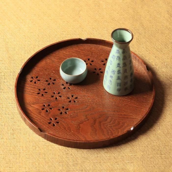 Plateau à Thé En Bois, Motif De Fleur De Cerisier En Bois Japonais Traditionnel Chinois Sculpté Plateau à Thé Carré Creux Pour Fournitures De Maison