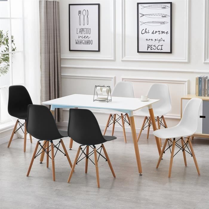 Noir - Lot de 6 Chaise de Salle à Manger Scandinave Pieds en Bois Massif haute qualité