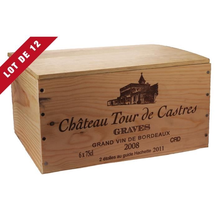 12X La Caisse Bois 6x75cl estampillé Tour de Castres - coffret