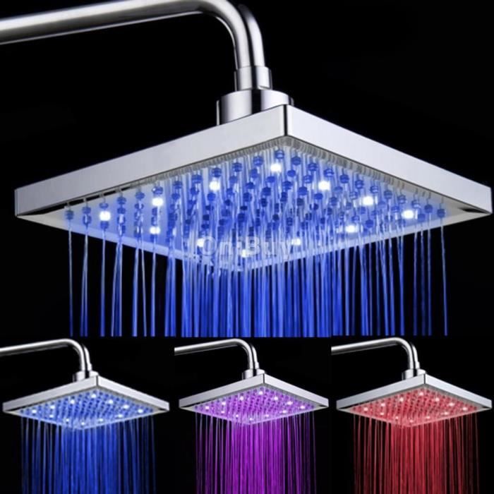 POMME DE DOUCHE POMMEAU CARRE LED 3 COULEURS