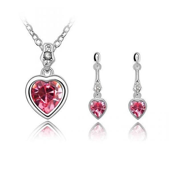 Parure Coeurs pendants Cristal Swarovski Elements Rose