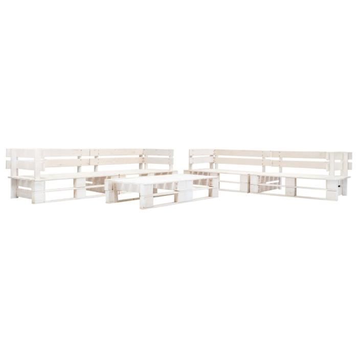 Salon de jardin palette banc d'angle palette 6 pcs Bois Blanc