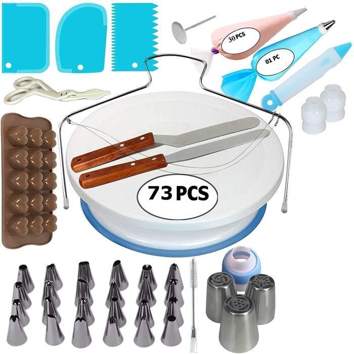Kit De Pâtisserie Avec 73 Ustensiles De RFAQK Plateau Présentoir À Gâteaux Tournant Pour Glaçage Et Déco Poches Et Douilles Spatules